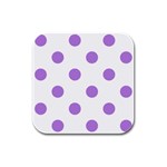 Polka Dots - Lavender Violet on White Rubber Square Coaster (4 pack)