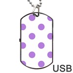 Polka Dots - Lavender Violet on White Dog Tag USB Flash (Two Sides)