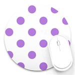 Polka Dots - Lavender Violet on White Round Mousepad