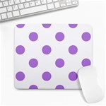 Polka Dots - Lavender Violet on White Large Mousepad