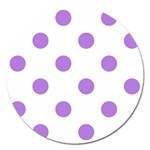 Polka Dots - Lavender Violet on White Magnet 5  (Round)