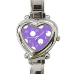 Polka Dots - White on Dark Pastel Purple Heart Italian Charm Watch