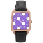 Polka Dots - White on Dark Pastel Purple Rose Gold Leather Watch