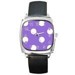 Polka Dots - White on Dark Pastel Purple Square Metal Watch