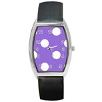 Polka Dots - White on Dark Pastel Purple Barrel Style Metal Watch