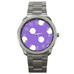 Polka Dots - White on Dark Pastel Purple Sport Metal Watch
