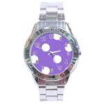Polka Dots - White on Dark Pastel Purple Stainless Steel Analogue Watch
