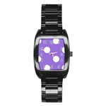 Polka Dots - White on Dark Pastel Purple Stainless Steel Barrel Watch
