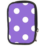 Polka Dots - White on Dark Pastel Purple Compact Camera Leather Case