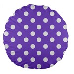 Polka Dots - White on Dark Pastel Purple Large 18  Premium Flano Round Cushion