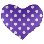 Polka Dots - White on Dark Pastel Purple Large 19  Premium Flano Heart Shape Cushion