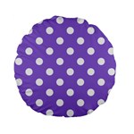 Polka Dots - White on Dark Pastel Purple Standard 15  Premium Flano Round Cushion