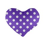 Polka Dots - White on Dark Pastel Purple Standard 16  Premium Flano Heart Shape Cushion