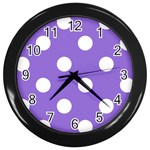 Polka Dots - White on Dark Pastel Purple Wall Clock (Black)