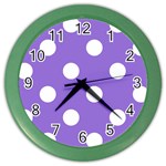 Polka Dots - White on Dark Pastel Purple Color Wall Clock