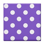 Polka Dots - White on Dark Pastel Purple Tile Coaster
