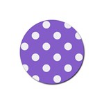 Polka Dots - White on Dark Pastel Purple Rubber Round Coaster (4 pack)