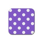 Polka Dots - White on Dark Pastel Purple Rubber Coaster (Square)