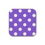 Polka Dots - White on Dark Pastel Purple Rubber Square Coaster (4 pack)