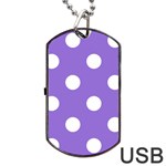 Polka Dots - White on Dark Pastel Purple Dog Tag USB Flash (One Side)
