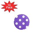 Polka Dots - White on Dark Pastel Purple 1  Mini Magnet (10 pack)