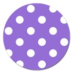 Polka Dots - White on Dark Pastel Purple Magnet 5  (Round)
