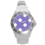 Polka Dots - White on Ube Violet Round Plastic Sport Watch (L)