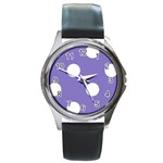 Polka Dots - White on Ube Violet Round Metal Watch