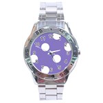 Polka Dots - White on Ube Violet Stainless Steel Analogue Watch