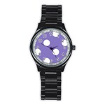 Polka Dots - White on Ube Violet Stainless Steel Round Watch