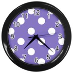 Polka Dots - White on Ube Violet Wall Clock (Black)