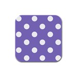 Polka Dots - White on Ube Violet Rubber Square Coaster (4 pack)