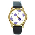 Polka Dots - Ube Violet on White Round Gold Metal Watch