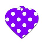 Polka Dots - White on Violet Dog Tag Heart (Two Sides)