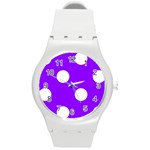 Polka Dots - White on Violet Round Plastic Sport Watch (M)