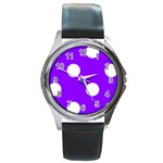 Polka Dots - White on Violet Round Metal Watch