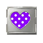 Polka Dots - White on Violet Mega Link Heart Italian Charm (18mm)