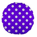 Polka Dots - White on Violet Large 18  Premium Round Cushion