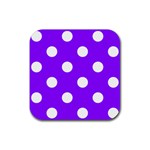 Polka Dots - White on Violet Rubber Coaster (Square)