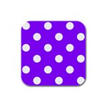 Polka Dots - White on Violet Rubber Square Coaster (4 pack)