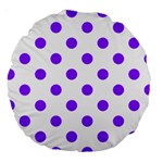 Polka Dots - Violet on White Large 18  Premium Round Cushion