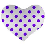 Polka Dots - Violet on White Large 19  Premium Flano Heart Shape Cushion