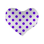 Polka Dots - Violet on White Standard 16  Premium Heart Shape Cushion