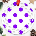 Polka Dots - Violet on White Ornament (Round Filigree)