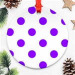 Polka Dots - Violet on White Round Ornament (Two Sides)