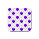 Polka Dots - Violet on White Rubber Square Coaster (4 pack)