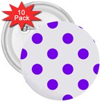 Polka Dots - Violet on White 3  Button (10 pack)