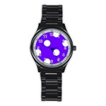 Polka Dots - White on Indigo Violet Stainless Steel Round Watch