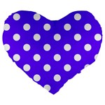 Polka Dots - White on Indigo Violet Large 19  Premium Flano Heart Shape Cushion