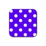 Polka Dots - White on Indigo Violet Rubber Coaster (Square)